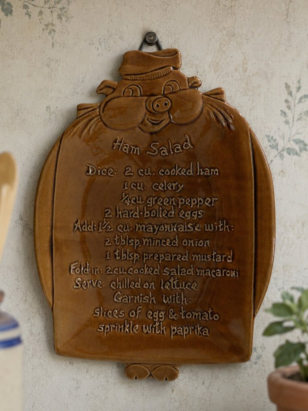Vintage California Pottery Ceramic Dish Ham Salad Recipe Instructions Home Decor